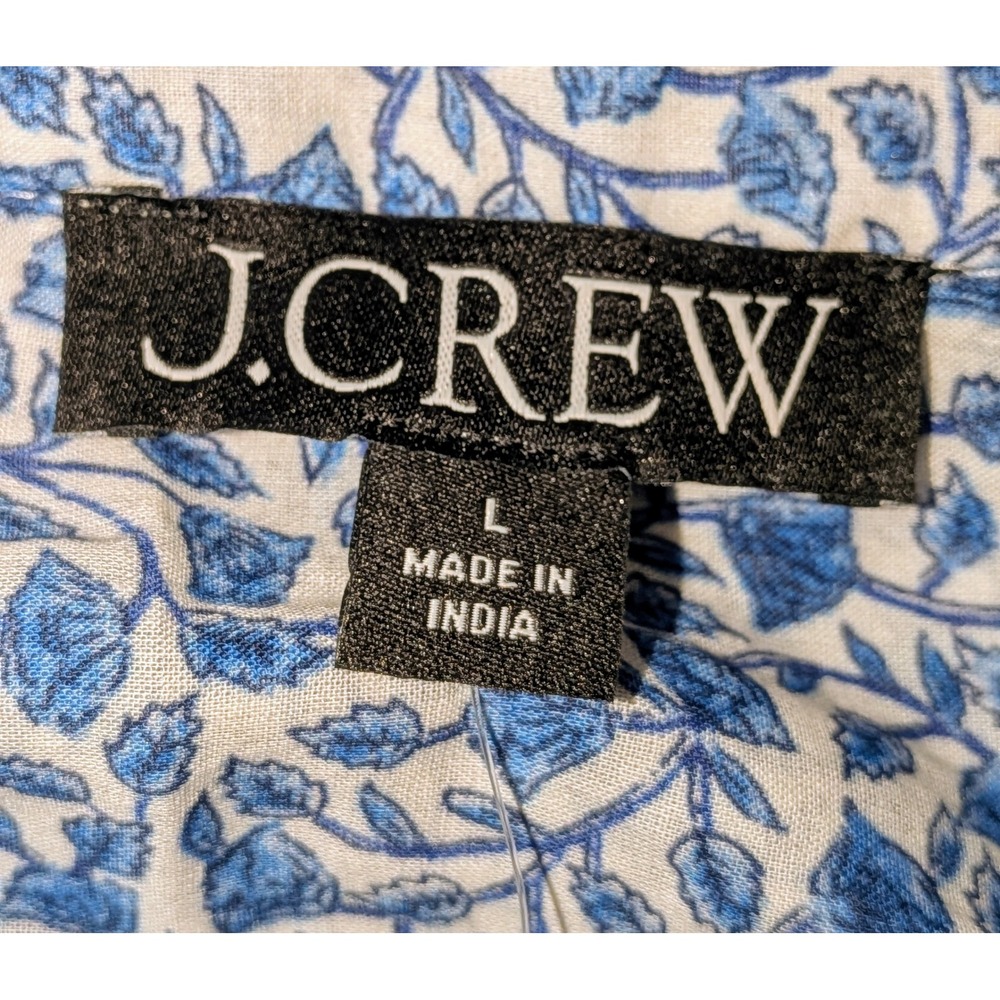 J. Crew Blue White‎ Floral Paisley Cap Sleeve Button Up Shirt Top Size L NWT $90 - Picture 6 of 12